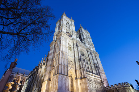 Westminster Abbey at night, London, England, UK.の写真素材