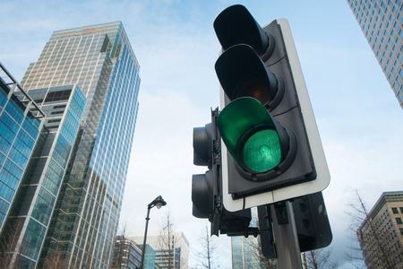 Green, Yellow and Red Traffic Light in the London cityの写真素材