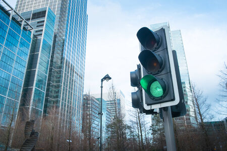 Green, Yellow and Red Traffic Light in the London cityの写真素材