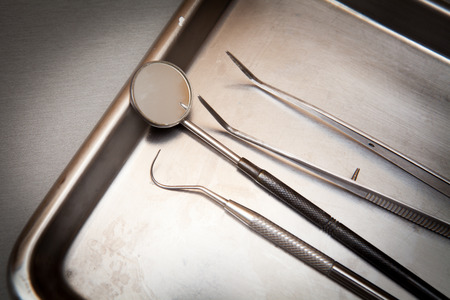 Set of metal dental Dentist's medical equipment toolsの写真素材