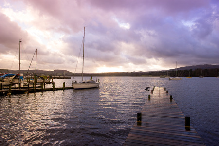 Jetty in Lake District national park, England, UKの写真素材