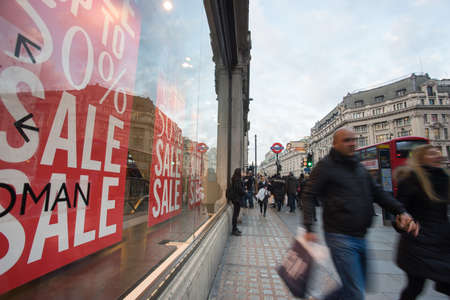 LONDON, ENGLAND, Oxford street on sale season after Christmas.のeditorial素材
