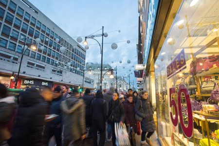 LONDON, ENGLAND, Oxford street on sale season after Christmas.のeditorial素材