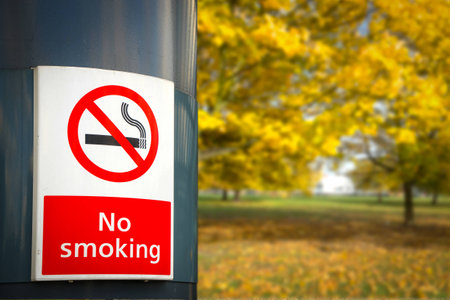 no smoking board & sign in the parkの写真素材