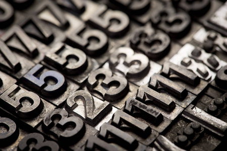vintage letterpress alphabet and number backgroundの写真素材