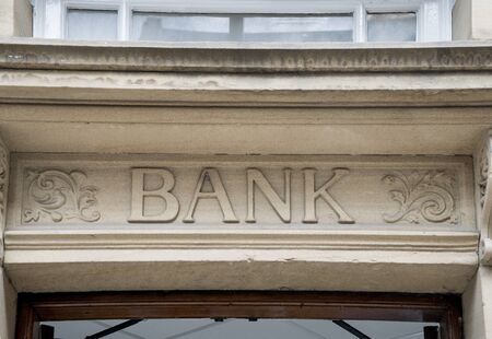 Bank Sign logo, Stone Backgroundの写真素材