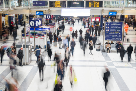 London, United Kingdom OCTOBER 30, 2014 , Liverpool Street Station, one of the busiest station in London, in rush hour in front of arrival departure board.のeditorial素材