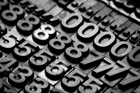 vintage letterpress alphabet and number backgroundの写真素材