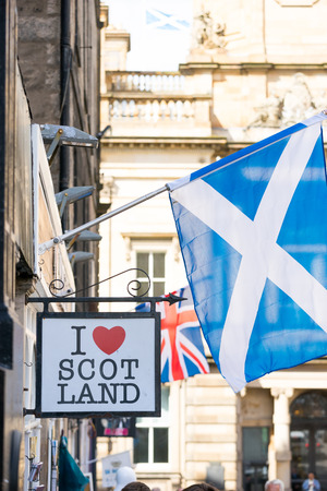 EDINBURGH, SCOTLAND, UK - 15 JULY 2015: I love Scotland souvenir shop, the famous & landmark sign in Edinburgh, Scotland, UKのeditorial素材