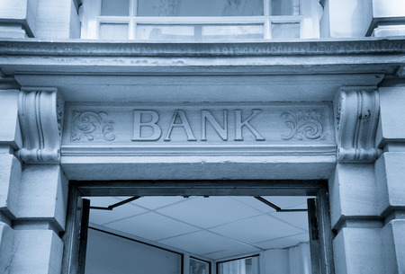 Bank Sign logo, Stone Backgroundの写真素材