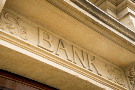 Bank Sign logo, Stone Backgroundの写真素材
