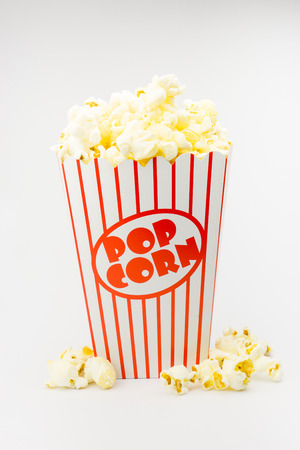 Classic box cinema popcorn on white backgroundの写真素材