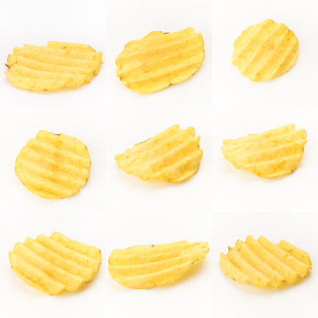 Potato chips on white backgroundの写真素材