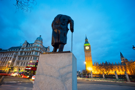 Big Ben and statue of Sir Winston Churchill, London, Englandのeditorial素材