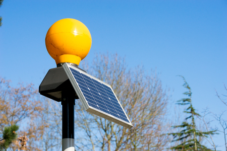 Traffic light from solar cell panelの写真素材