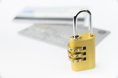 Credit Card machine payment security with key lock & padlockの写真素材