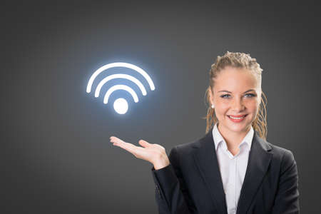 Young businesswoman drawing social media & Internet icon concept