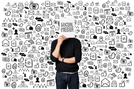 Young businessman present social media communication conceptの写真素材