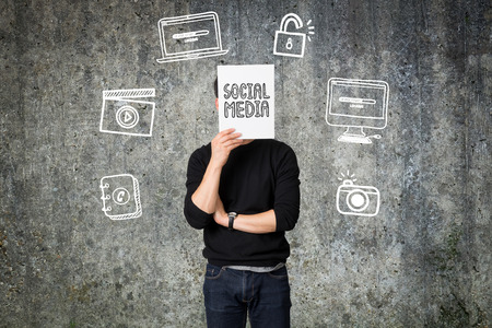 Young businessman present social media communication conceptの写真素材