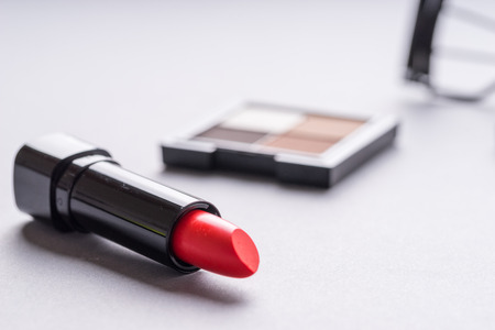 Set of Makeup cosmetics products with bag on top viewの写真素材