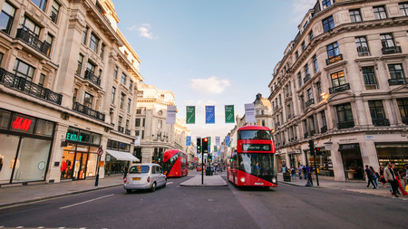 LONDON, UK - AUGUST 10, 2017: Summer on Oxford Street in London. Oxford Street is a famous shopping street in London, UK.のeditorial素材