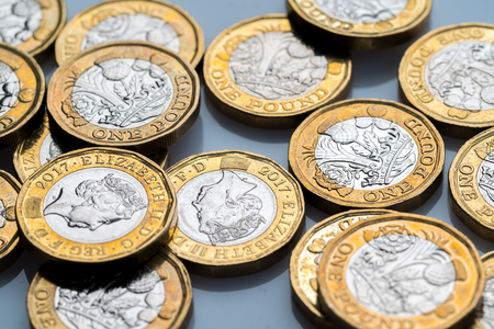 New British one pound coin in studioの写真素材
