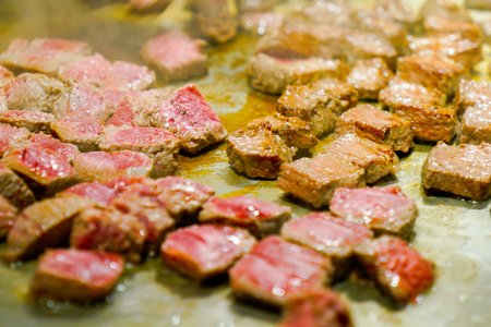 Kobe steak on the hot pan in Japanの写真素材