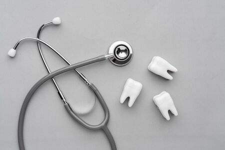 Dental equipments from the top view, flat lay in the studio