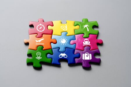 Travel & restaurant colorful puzzleの写真素材