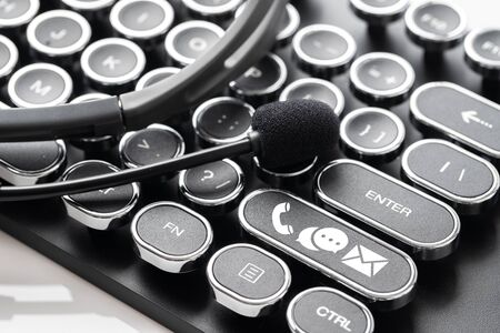 Contact us icon with headphone & microphone retro style