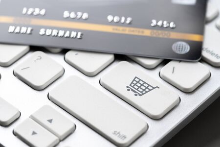 Credit card with icon on keyboard for online shopping conceptの写真素材