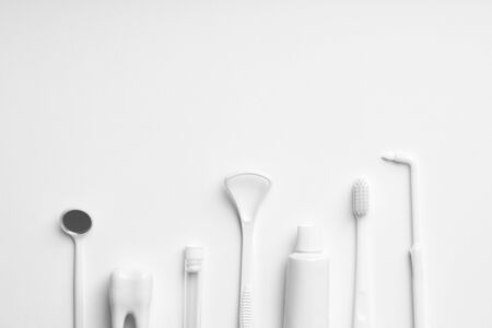 White and monotone color dental care & toothbrush set for clean conceptの写真素材