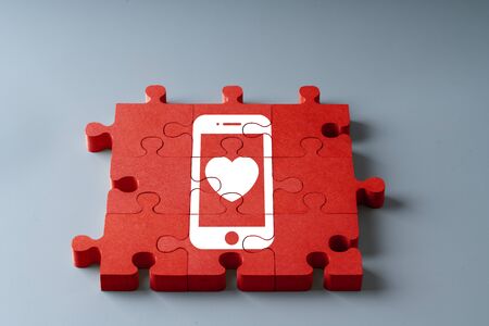 Anniversary, Wedding and Valentine day in puzzle concept top view