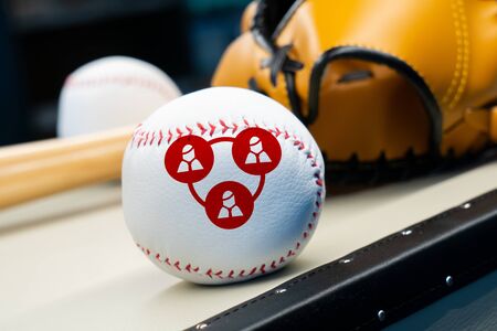 Business & HR global icon on baseball concept for leadership and team