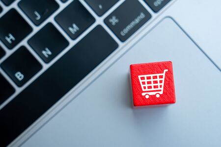 Online shopping icon on colorful puzzle cubeの写真素材