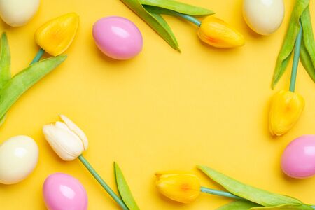 Colorful painted Easter egg on the top view