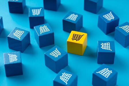 Online shopping icon on colorful puzzle cube