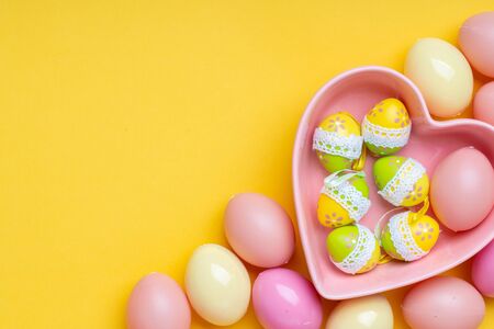 Colorful painted Easter egg on the top view