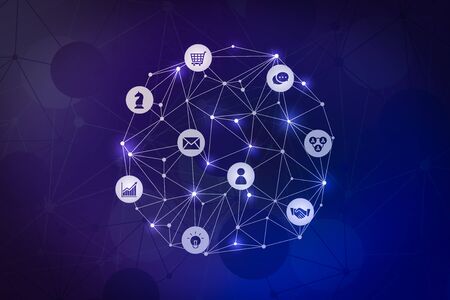 Online shopping icon with globe for global concept for abstract backgroundの写真素材