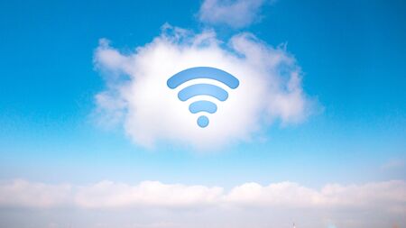 Cloud technology icon for global business concept on the skyの写真素材