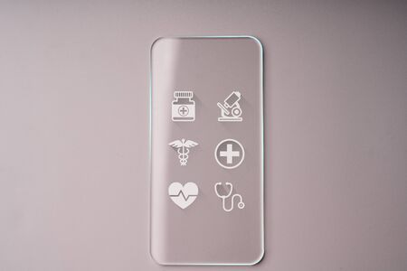 Online health care icon application on smart phoneの写真素材