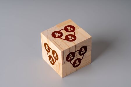 Business & HR global wood puzzle concept for leadership and team