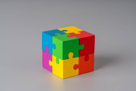 Business & strategy on colorful jigsaw puzzle cubeの写真素材