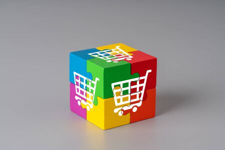 Business & strategy on colorful jigsaw puzzle cubeの写真素材