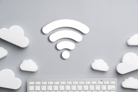 Cloud technology icon for global business concept on a desk from top viewの写真素材