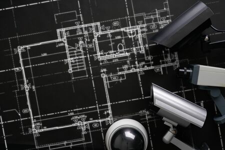 CCTV security online camera with house planの写真素材
