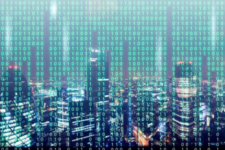 Computer code on abstract technology background for global business conceptの写真素材