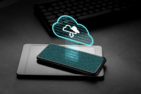 Cloud technology icon on smart phone for 5G & online conceptの写真素材