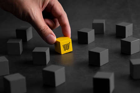 Online shopping icon on colorful puzzle cubeの写真素材