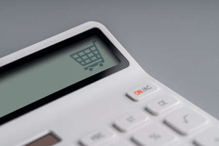 Online shopping & business icon on white calculatorの写真素材